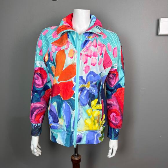 Claire Desjardins Track Jacket Medium Art to Wear Painting Floral Colorful - Picture 1 of 11